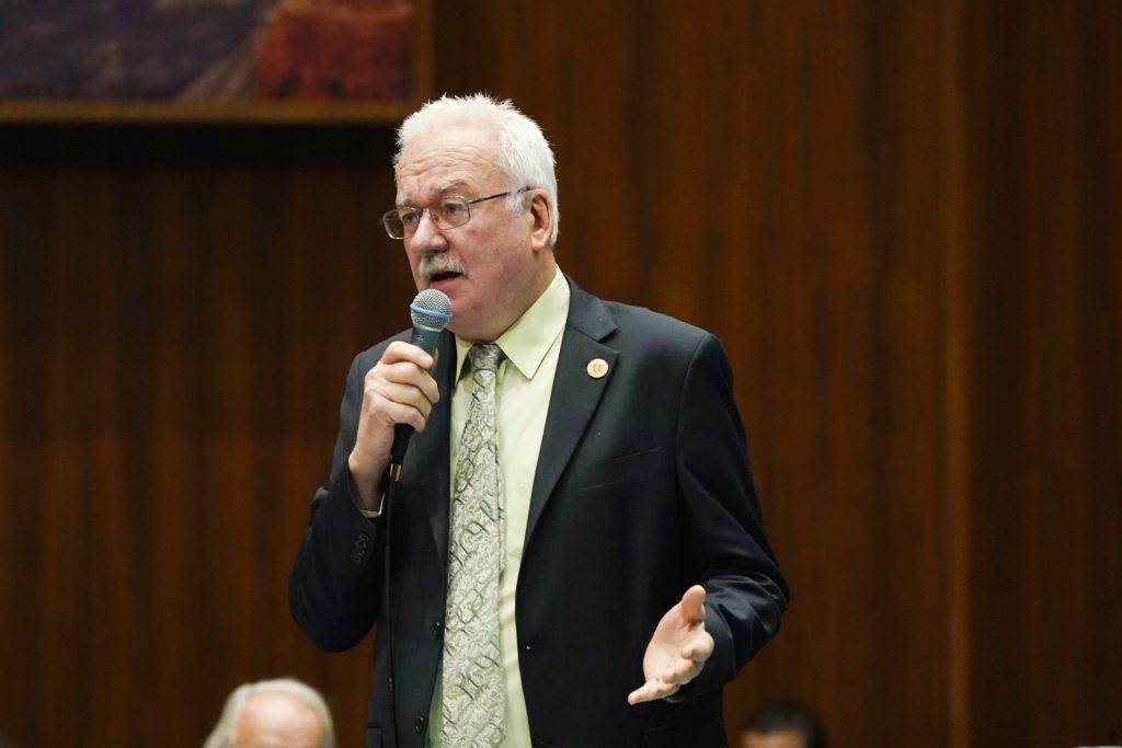 In this Thursday, June 24, 2021, file photo, Rep. John Kavanagh, R-Fountain Hills, speaks during a vote on the Arizona budget at the Capitol, in Phoenix. "It's unfair to the people who you ask to vote to have more than one subject matter," Kavanagh told a Senate committee in March. Voters may back a measure with issues they support though it contains other issues they don't, he said. (AP Photo/Ross D. Franklin, File)