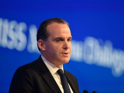 Brett McGurk, US White House Coordinator for the Middle East and North Africa, speaks during the 17th IISS Manama Dialogue in the Bahraini capital Manama on November 21, 2021. - The three-day long Manama security conference is set to discuss pressing security challenges in the Middle East with over 300 …