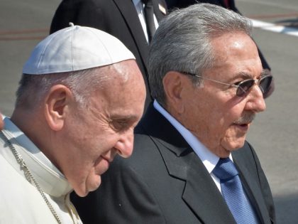 Pope Francis is welcomed by Cuban President Raul Castro at the International Airport Jose Marti in Havana, on February 12, 2016. Pope Francis landed in Cuba Friday to meet with the head of the Russian Orthodox Church, the first such encounter since the two branches of Christianity split a millennium …
