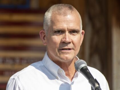 EMIGRANT, MT - JULY 24: Montana Republican Congressman Matt Rosendale speaks at the ceremony to honor the four airman killed in a 1962 B-47 crash at 8,500 feet on Emigrant Peak on July 24, 2021, in Emigrant, Montana. A recent bipartisan Act of Congress will honor the airman with a …