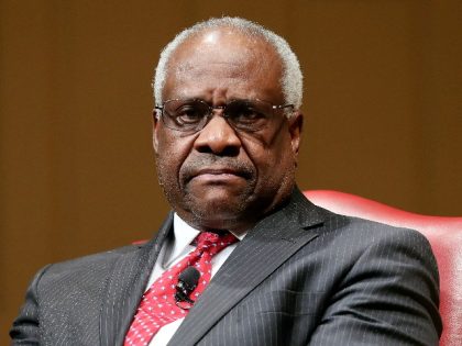 In this Feb. 15, 2018, file photo, Supreme Court Associate Justice Clarence Thomas sits as he is introduced during an event at the Library of Congress in Washington. Thomas has made no secret of his dislike of past Supreme Court decisions written by other justices, including seminal opinions about abortion …