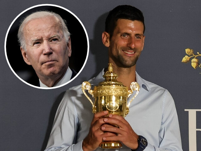 BELGRADE, SERBIA - JULY 11: Novak Djokovic of Serbia poses with the Wimbledon trophy during the press conference in the Belgrade City Hall on July 11, 2022 in Belgrade, Serbia. (Photo by Srdjan Stevanovic/Getty Images)