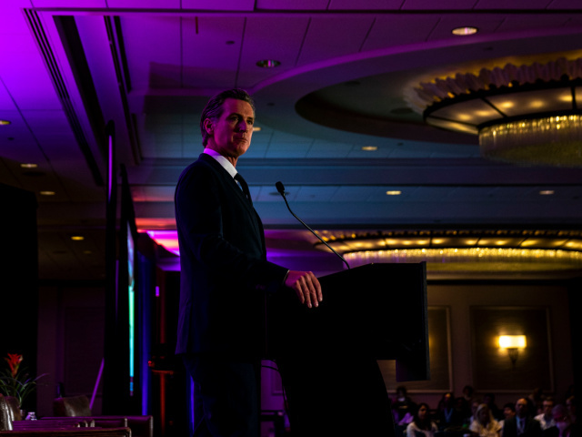 WASHINGTON, DC - JULY 13: California Governor Gavin Newsom delivers remarks, accepting the Frank Newsman Award for State Innovation from the Education Commission of the States at the JW Marriott on Wednesday, July 13, 2022 in Washington, DC.