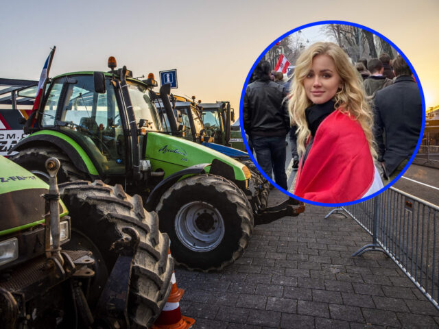 Farmers protest with tractors lined up along the access road, at the entrance of the circuit the Formula 1 circuit of Zandvoort, on September 3, 2021. - The presence of the farmers is to draw attention to "the difficult situation" that farmers are currently in due to nitrogen restrictions, according …