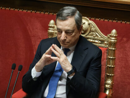 Mario Draghi, Italy's prime minister, listens during a debate at the Senate in Rome,