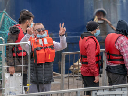 DOVER, ENGLAND, UK - JUNE 23: Border Force boat Ranger escorted 40 migrants back to Dover this morning after they were picked up in the English Channel Border Force officials and the military helped the migrants ashore back at Dover Docks, England on June 23, 2022. There were two families …