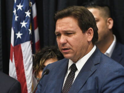 SANFORD, FLORIDA, UNITED STATES - 2022/06/30: Florida Governor Ron DeSantis speaks at a press conference to discuss Florida's civics education initiative of unbiased history teachings at Crooms Academy of Information Technology in Sanford. Educators have voiced concerns about promoting conservative ideologies through the state's teacher civics training programs. (Photo by …