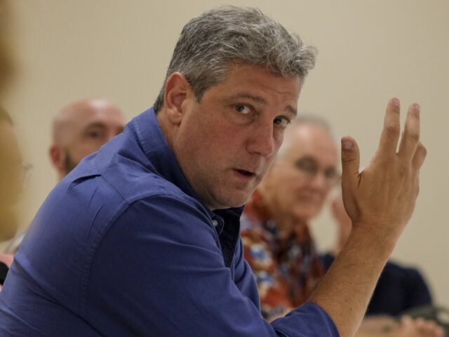 Tim Ryan, US Democrat Senate candidate for Ohio, speaks to veterans and employees with veteran affairs during a campaign event in Brooklyn Heights, Ohio, US, on Friday, July 8, 2022. Ryan raised $9.1 million in the second fundraising quarter for his Senate campaign, according to figures shared with NBC News. …