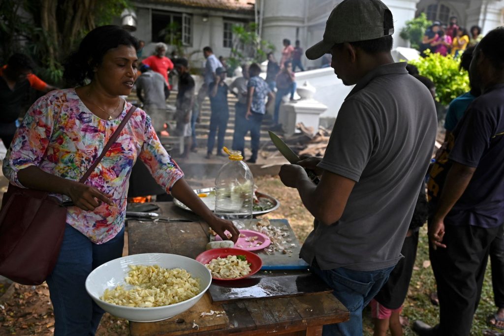 Kitchen preparations to feed visitors and protesters at the Temple Trees in Colombo, Sri Lanka July 10, 2022 (Photo by Akila Jayawardana/NurPhoto via Getty Images)