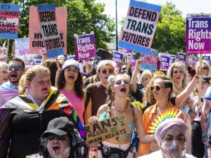 Thousands of people take part in a London Trans+ Pride march from the Wellington Arch to Soho on 9th July 2022 in London, UK. London Trans+ Pride is a grassroots protest event which is not affiliated with Pride in London and which focuses on creating a space for the London …