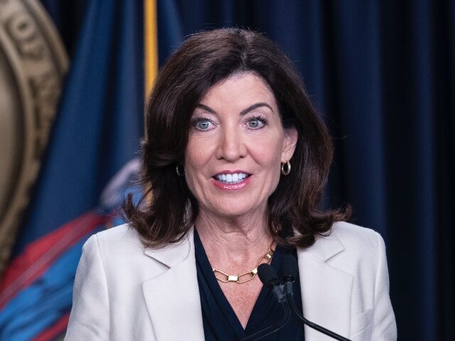 NEW YORK, UNITED STATES - 2022/07/12: Governor Kathy Hochul holds media availability press conference and makes an announcement on abortion rights at the office on 633 3rd Avenue. Governor Hochul updated the media on the status of the COVID-19 pandemic in the state, announced more funding to provide abortion on …
