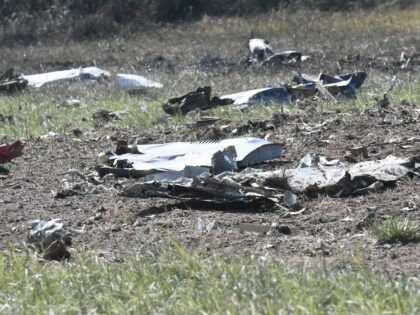This picture taken on July 17, 2022, shows debris on the crash site of an Antonov An-12 cargo aircraft a few kilometres away from the city of Kavala in Greece. - A cargo aircraft Antonov An-12 crashed near Paleochori Kavalas in northern Greece, the fire brigade said. Eye-witnesses said the …