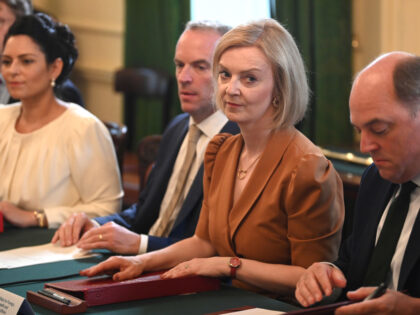 Liz Truss, UK foreign secretary, center, attends the final scheduled cabinet meeting held by UK Prime Minister Boris Johnson inside 10 Downing Street in London, UK, on Tuesday, July 19, 2022. The battle to succeed Johnson is heating up, with Truss, Penny Mordaunt, and Kemi Badenoch vying to join Rishi …