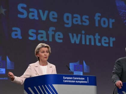 European Commission President Ursula von der Leyen (L) and European Commission Vice President Frans Timmermans (R) give a press conference after the College meeting on the 'Save gas for a safe winter' package at the EU headquarters in Brussels on July 20, 2022. - The European Commission urged EU countries …