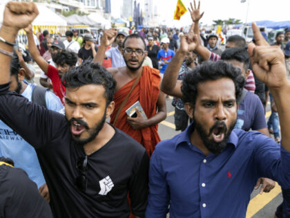 Demonstrators protesting against the newly elected Sri Lanka President Ranil Wickremesingh