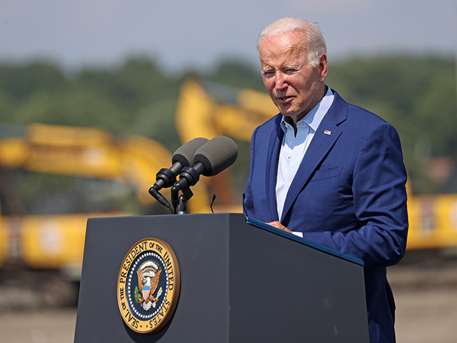 President Joe Biden traveled to Somerset, MA to deliver remarks on tackling the climate crisis and seizing the opportunity of a clean energy future to create jobs and lower costs for families. Biden unveiled the latest efforts during a visit to the former coal-fired Brayton Point power plant, which is shifting to offshore wind manufacturing. It's the embodiment of the transition to clean energy that Biden is seeking. (Photo by David L. Ryan/The Boston Globe via Getty Images)