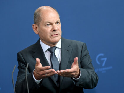 22 July 2022, Berlin: German Chancellor Olaf Scholz (SPD) speaks at the Federal Chancellery on current energy policy issues. As part of a rescue package, the German government is taking a stake in the ailing energy group Uniper. Photo: Britta Pedersen/dpa (Photo by Britta Pedersen/picture alliance via Getty Images)