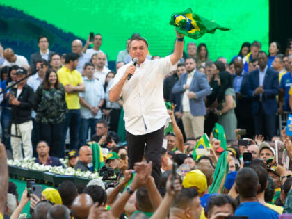 24 July 2022, Brazil, Rio de Janeiro: Brazilian President Jair Bolsonaro speaks during the official campaign launch for his re-election. Brazil's general elections are set for October 2, 2022. Photo: Fernando Souza/ (Photo by Fernando Souza/picture alliance via Getty Images)