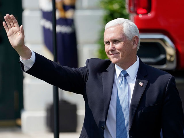 WASHINGTON, DC - JULY 16: U.S. Vice President Mike Pence waves as he arrives for a speech by President Donald Trump on the South Lawn of the White House on July 16, 2020 in Washington, DC. On Wednesday, President Trump announced a rollback of the National Environmental Policy Act. The …