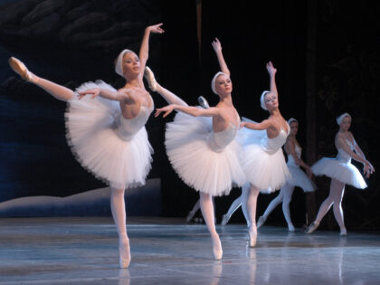 Dancers from the State Ballet of Siberia perform Swan Lake, 2002. (Photo by Phil Dent/Redf