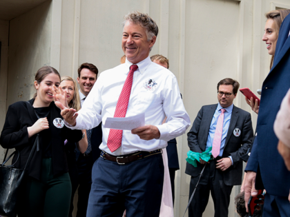 Sen. Rand Paul (R-KY) arrives to his press conference on an FDA Modernization Act he is introducing on Capitol Hill on October 07, 2021 in Washington, DC. Sen. Paul is introducing legislation that would end the FDA's mandate that experimental drugs must be tested on animals before they are used …