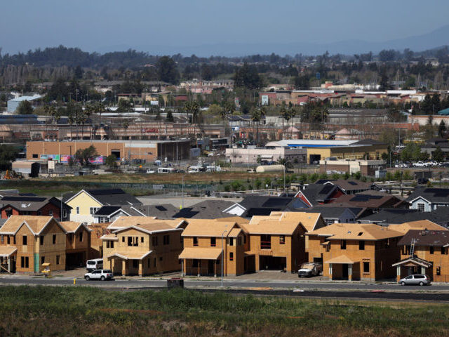 PETALUMA, CALIFORNIA - MARCH 23: Homes under construction are seen at a housing developmen