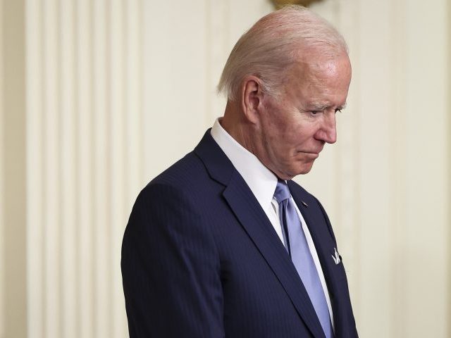 WASHINGTON, DC - JULY 05: U.S. President Joe Biden bows his head in prayer before presenti