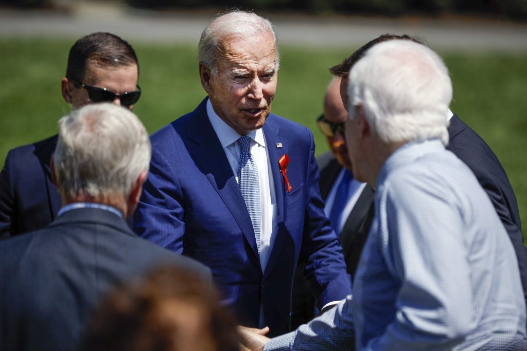 WASHINGTON, DC - JULY 11: U.S. President Joe Biden greets lawmakers including Sen. John Cornyn (R-TX) after delivering remarks at an event to celebrate the Bipartisan Safer Communities Act on the South Lawn of the White House on July 11, 2022 in Washington, DC. Calling the new law "the most significant gun violence reduction legislation in the last 30 years," the White House invited lawmakers, gun violence victims and other supporters to the White House to commemorate its passage. (Photo by Chip Somodevilla/Getty Images)