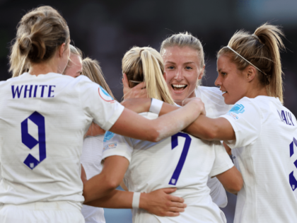 BRIGHTON, ENGLAND - JULY 11: Beth Mead of England celebrates after scoring her sides 5th g