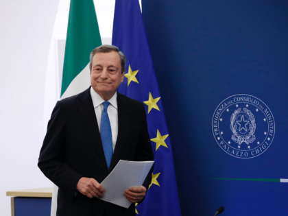 ROME, ITALY - JULY 12: Italian Prime Minister Mario Draghi during the press conference at