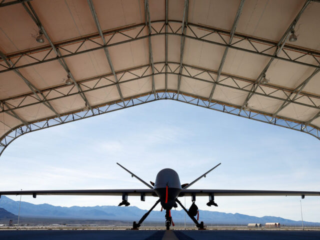 INDIAN SPRINGS, NV - NOVEMBER 17: (EDITORS NOTE: Image has been reviewed by the U.S. Military prior to transmission.) An MQ-9 Reaper remotely piloted aircraft (RPA) is parked in an aircraft shelter at Creech Air Force Base on November 17, 2015 in Indian Springs, Nevada. The Pentagon has plans to …