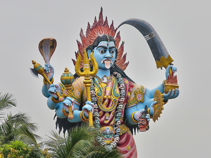 Giant statue of the Hindu Goddess Kail at a Hindu temple in Kadaloor, Tamil Nadu, India. (