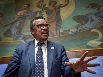World Health Organization (WHO) Director-General Tedros Adhanom Ghebreyesus gestures after a press conference following an International Health Regulations Emergency Committee on an Ebola outbreak in the Democratic Republic of the Congo on May 18, 2018 at the United Nations Offices in Geneva. (Photo by Fabrice COFFRINI / AFP) (Photo by …