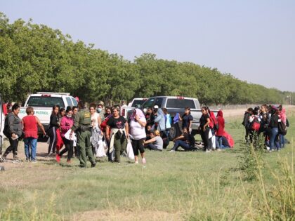 A large group of 400+ migrants crossed the border near Normandy, Texas. (Randy Clark/Breit