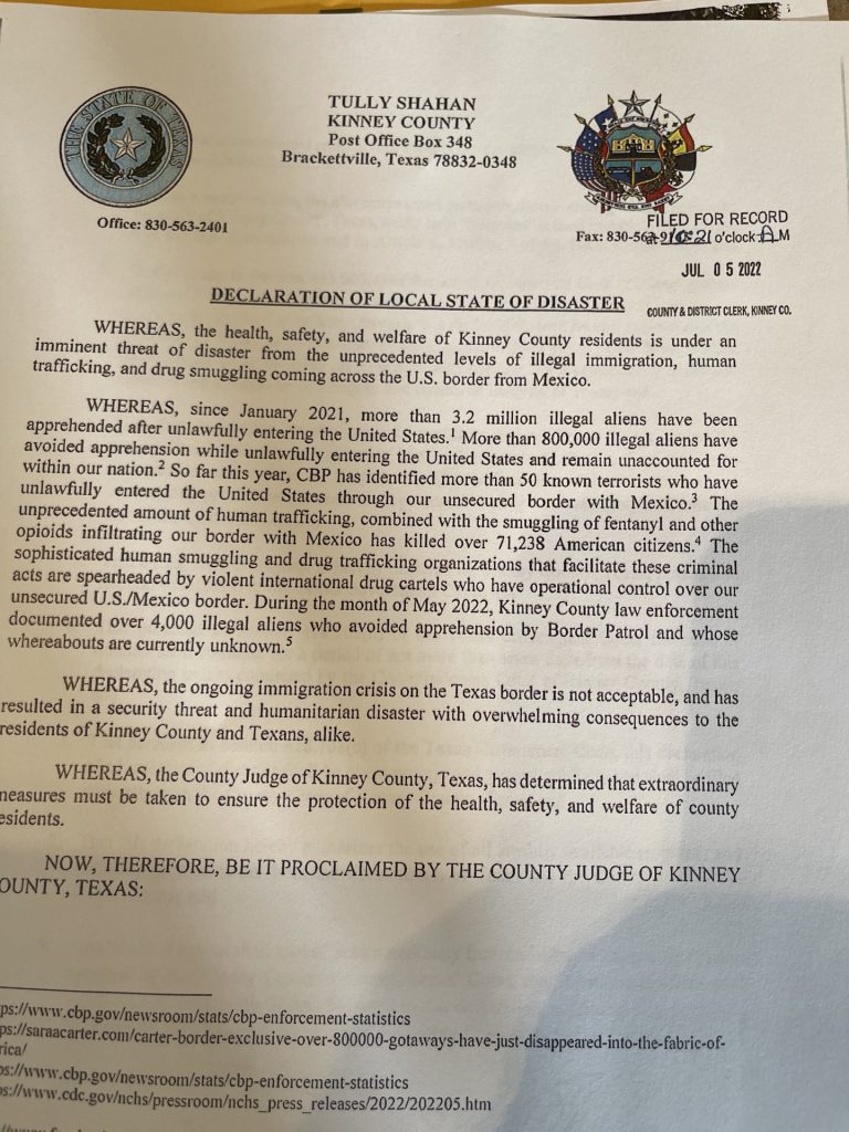 Kenny County Border Declaration "Invade."
