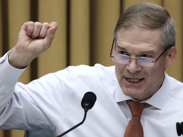 Ranking Member Jim Jordan (R-OH) speaks during a House Judiciary Committee mark up hearing in the Rayburn House Office Building on June 02, 2022, in Washington, DC. House members of the committee held the emergency hearing to mark up H.R. 7910, the "Protecting Our Kids Act," a legislative package of …