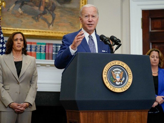 President Joe Biden speaks about abortion access during an event in the Roosevelt Room of the White House, Friday, July 8, 2022, in Washington. Vice President Kamala Harris, left, and Deputy Attorney General Lisa Monaco look on. (AP Photo/Evan Vucci)