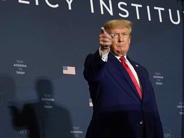 Former President Donald Trump speaks at an America First Policy Institute agenda summit at