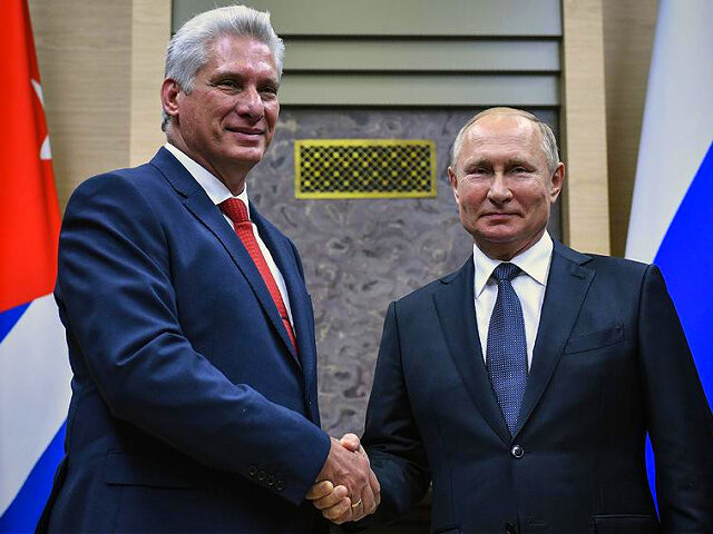Russian President Vladimir Putin meets with his Cuban counterpart Miguel Diaz-Canel at the Novo-Ogaryovo state residence outside Moscow on October 29, 2019. (Photo by Alexander NEMENOV / POOL / AFP) (Photo by ALEXANDER NEMENOV/POOL/AFP via Getty Images)