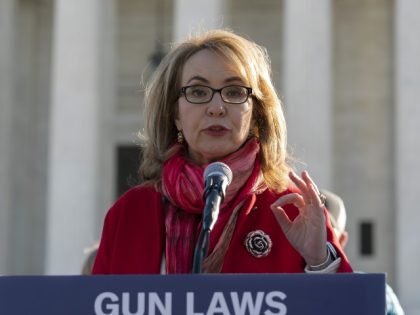 Former congresswoman and gun violence survivor Gabby Giffords speaks during a rally outside the U.S. Supreme Court in Washington, Wednesday, Nov. 3, 2021. The Supreme Court is set to hear arguments in a gun rights case that centers on New York's restrictive gun permit law and whether limits the state …