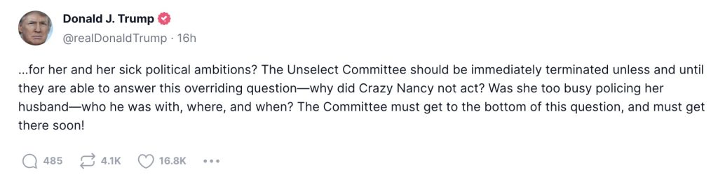 Trump goes after January 6 Committee on Truth Social (Donald Trump/Truth Social).