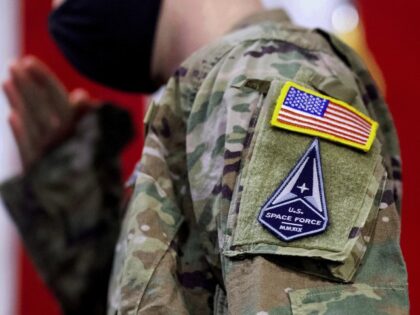 FILE - A solider wears a U.S. Space Force uniform during a ceremony for U.S. Air Force air