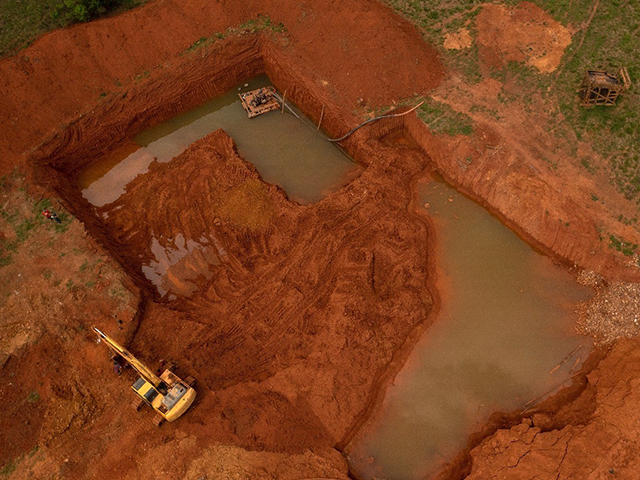 An aerial view of an illegal gold mine in Sao Felix do Xingu, in Brazil's Para state