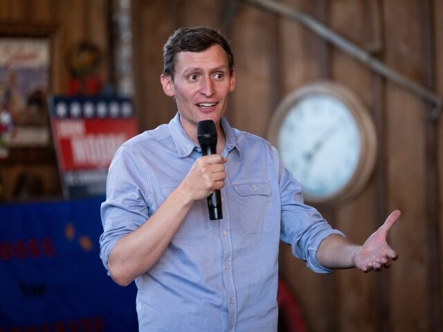 UNITED STATES - JULY 6: Republican Senate candidate Blake Masters speaks during his town hall event at Miss Kittys Steak House in Williams, Ariz., on Wednesday, July 6, 2022. (Bill Clark/CQ-Roll Call, Inc via Getty Images)