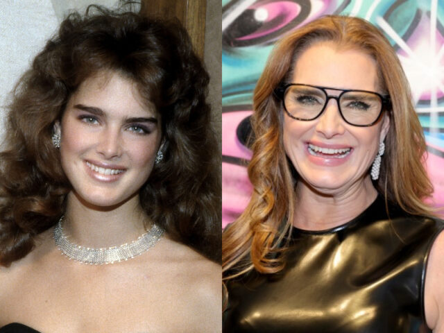 Brooke Shields at 18 years old (left) and 57 years old (right).