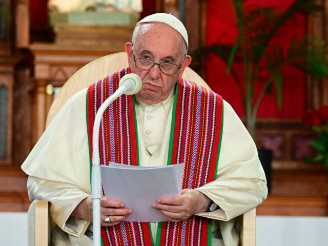 Pope Francis gives the Liturgy of the Word at the Shrine as he participates in Lac Ste. An
