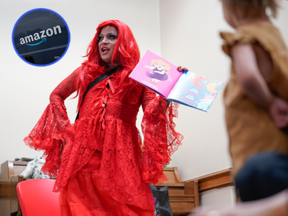 A drag queen who goes by the name Flame reads stories to children and their caretakers dur