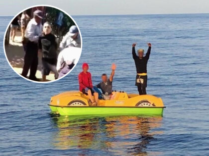 Cuban refugees flee on water boat/Cuban refugee deported by Biden arrested violently. July 2022.