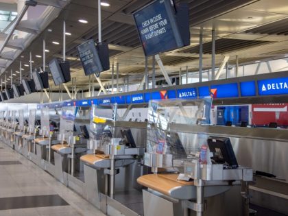 Photo taken on Jan. 29, 2022 shows empty Check-in desks at John F. Kennedy International Airport in New York, the United States. Winter storm Kenan is bringing heavy snow and wind gusts to New York City and surrounding areas on Saturday. Snowfall at John F. Kennedy International Airport exceeded 5 …