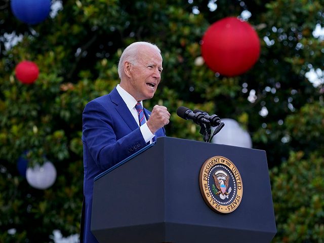 FILE - President Joe Biden speaks during an Independence Day celebration on the South Lawn of the White House, July 4, 2021, in Washington. Last Fourth of July, Biden gathered hundreds of people outside the White House for an event that would have been unthinkable for many Americans the previous …